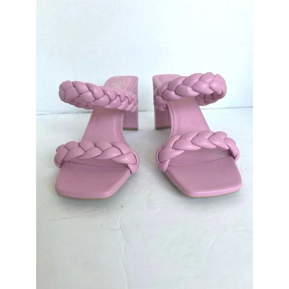 NWOT SODA Braided Strap Square Toe Sandal PinkVegan Leather‎ Dressy High Heels 7